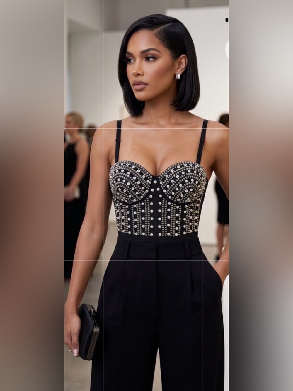 love J Black Rhinestone Longline Bandeau Bustier Corset